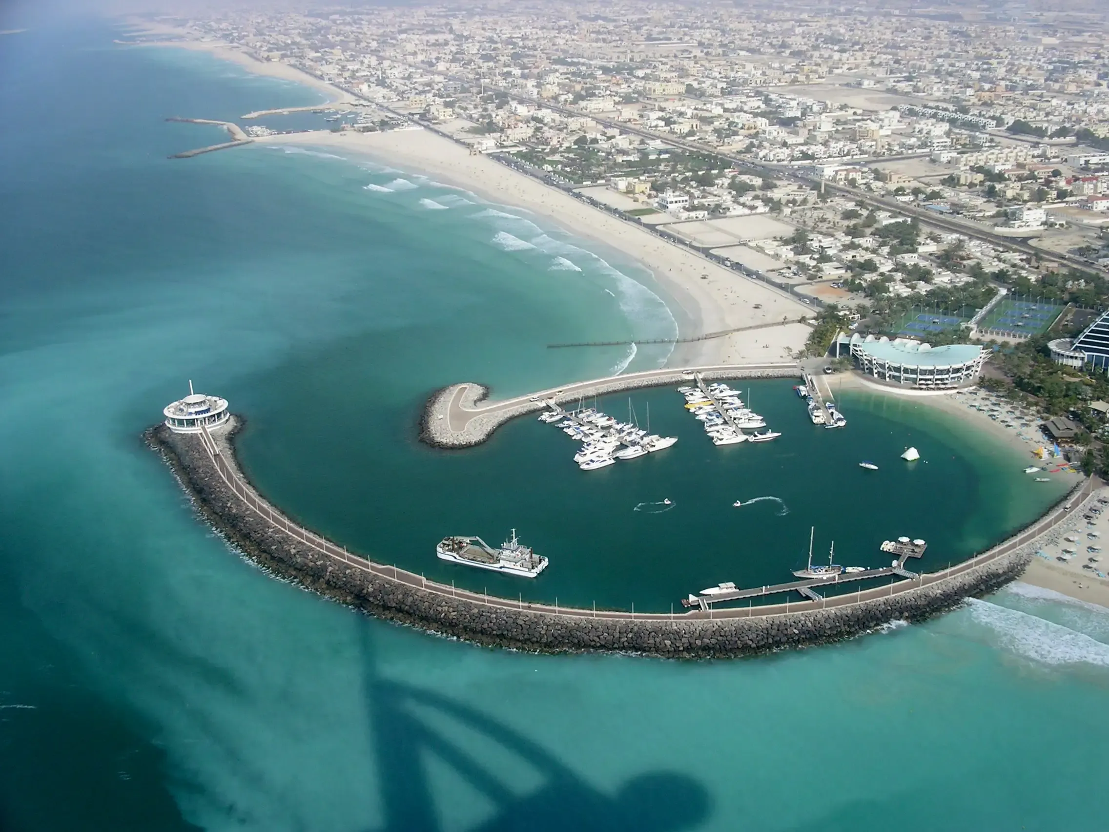 Aerial coastal view from a private aircraft charter over the UAE