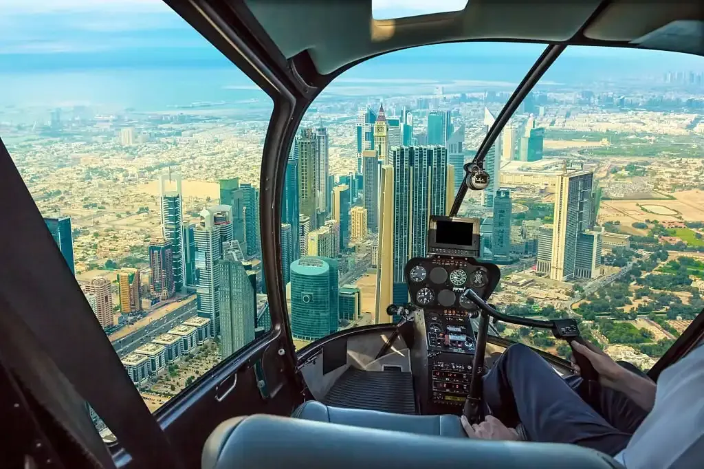 Cockpit view over the skyscrapers of Sheikh Zayed Road
