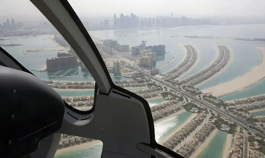 Private helicopter passenger view over the Palm Jumeirah in Dubai